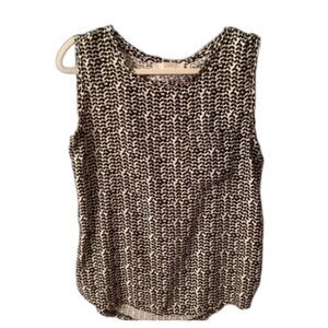 LOFT SIZE MEDIUM CREAM AND BLACK PRINT SLEEVELESS POLYESTER BLOUSE